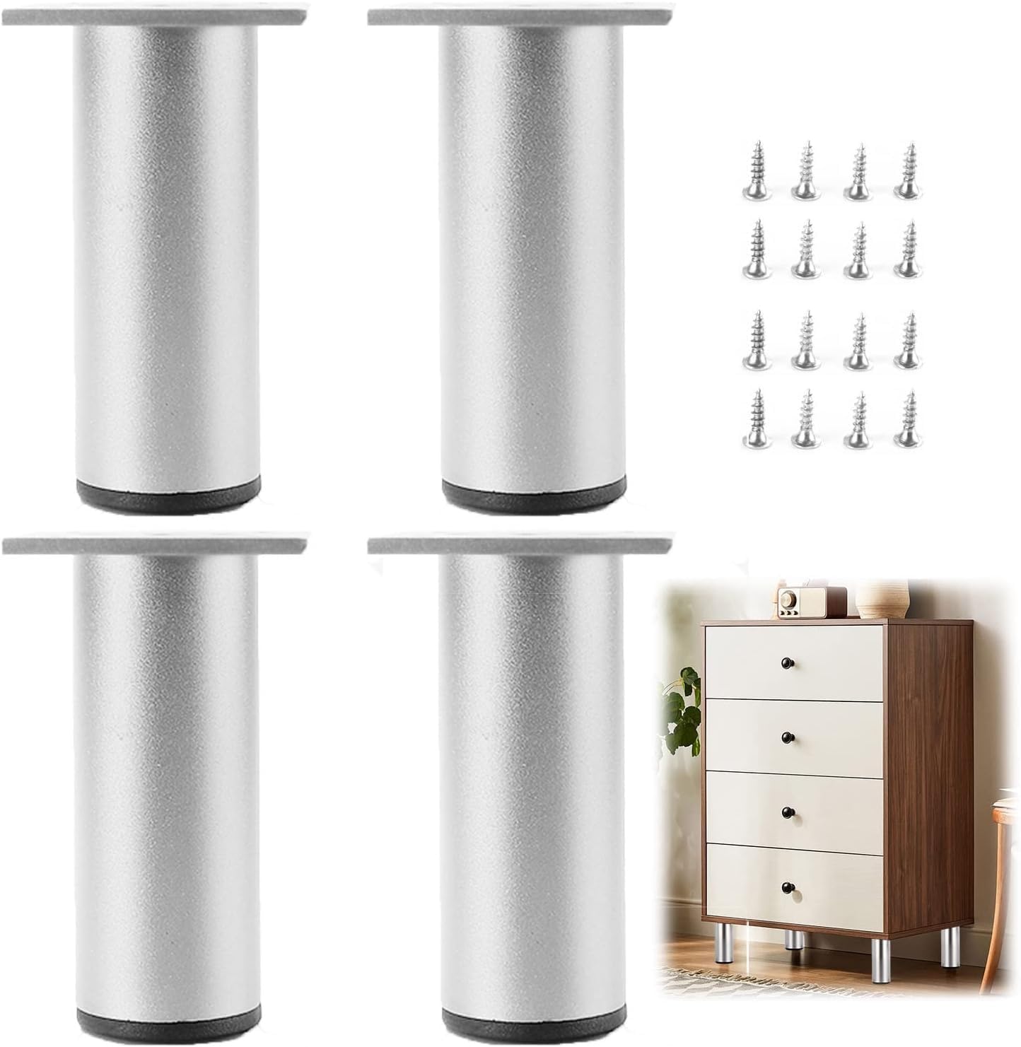 Furniture Legs, Aluminum Alloy Furniture Legs, 4 Pcs Adjustable Legs, Metal Round Table Legs, Sofa Legs, Cabinet Legs, Bed Legs, Desk Legs, Diy Replacement Furniture Feet, With Screws,Gold-35cm(13.8in