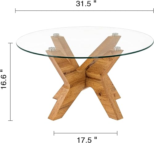 Miniatura 11 de ivinta Mesa de centro redonda de vidrio, mesa central moderna de 31.5 pulgadas con vidrio templado y patas de MDF para sala de estar, oficina, árbol