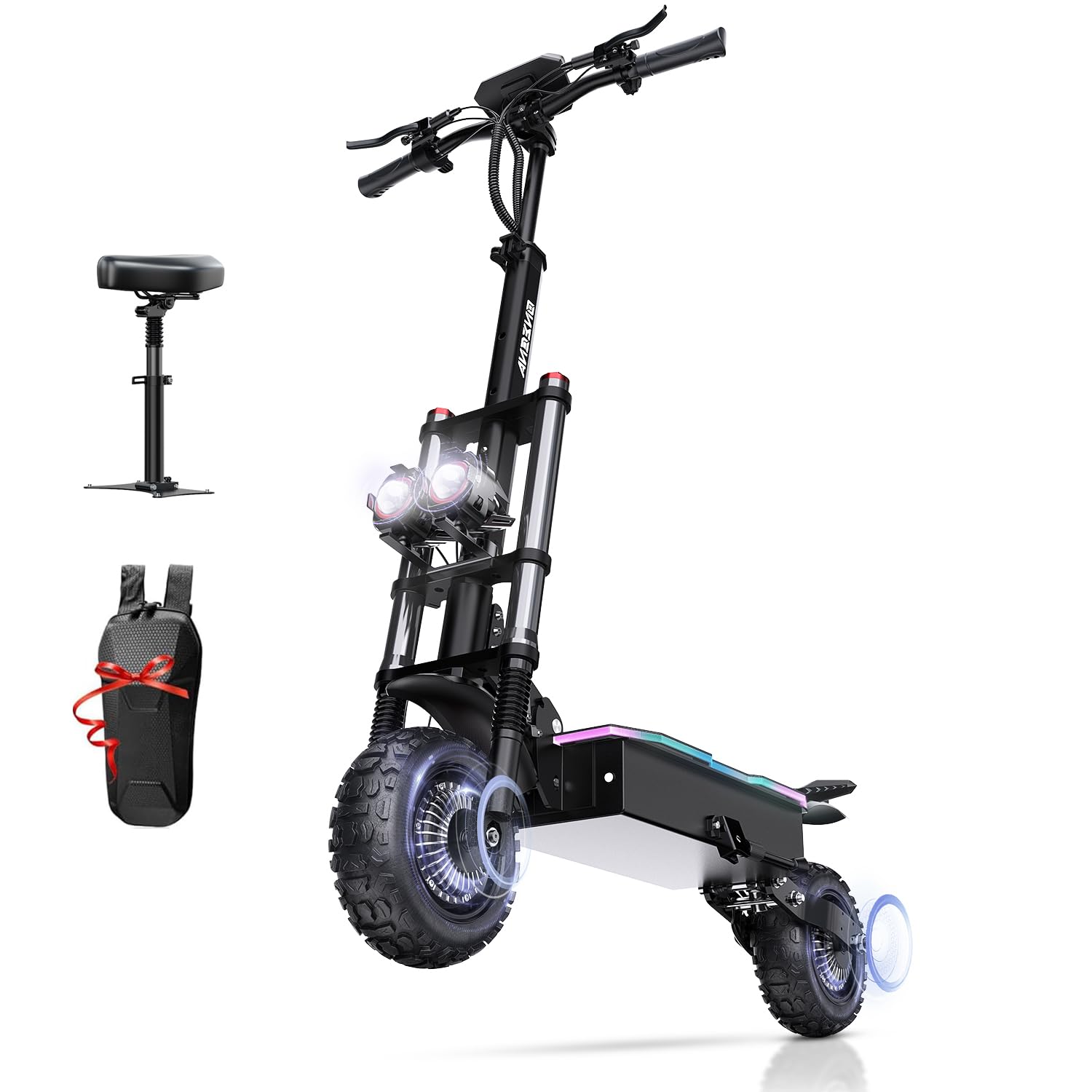 5600W Dual Motor Electric Scooter for Adults - 50MPH High Speed, 60V 33Ah Battery 60-Mile Range, Hydraulic Disc Brakes & Dual Suspension, 11" Off-Road Tires, Foldable E-Scooter with Removable Seat