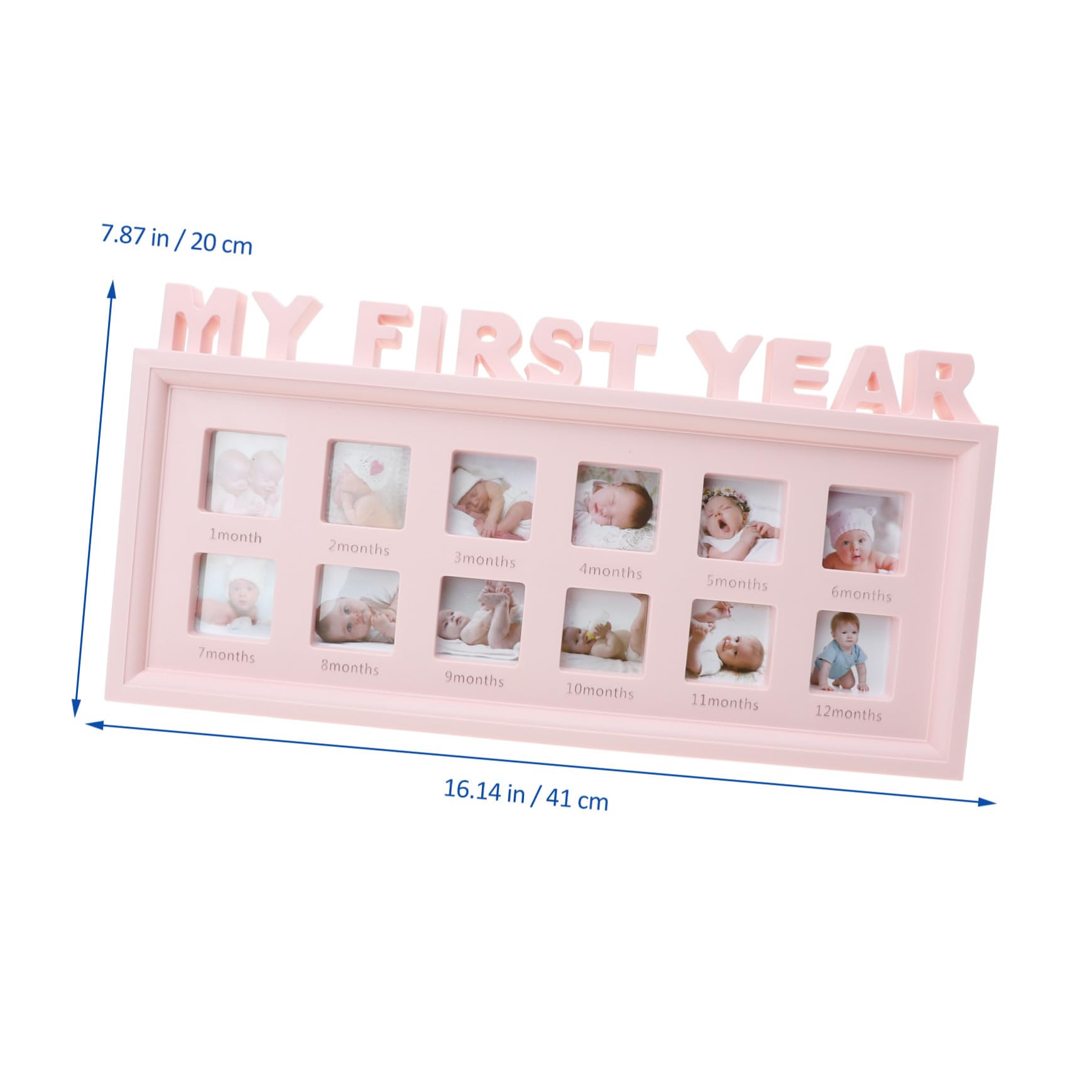 Marco de Fotos para Bebés de 12 Meses en Color Rosa de Pvc Capacidad para 12 Imágenes, Adecuado para Baby Shower y Decoración de Sala