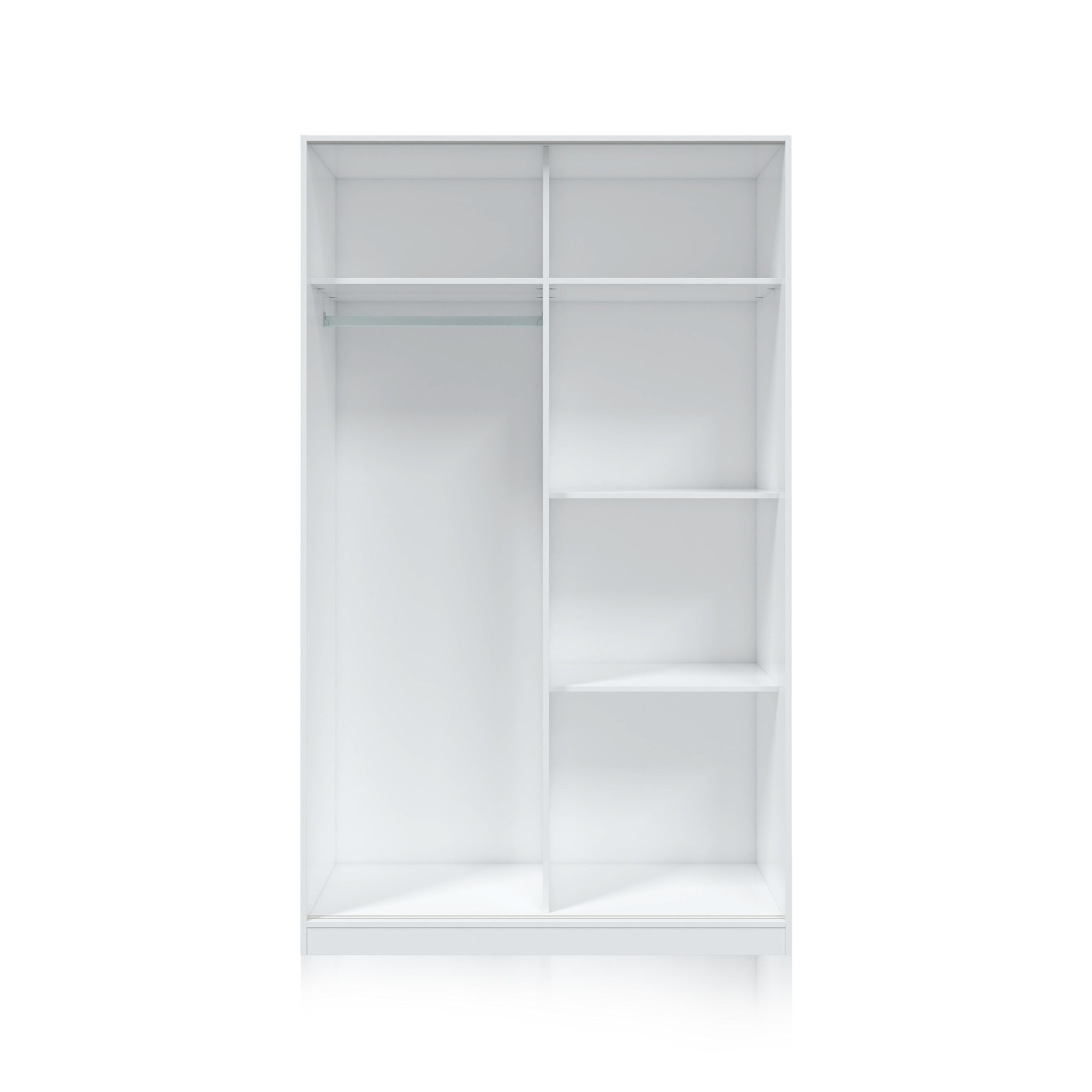 duehome | Armario de 2 Puertas Correderas, Barra de Colgar y Estantes, Armario para Dormitorio, Modelo Show, Acabado en Blanco Brillo, Medidas: 120 cm (Largo) x 200 cm (Alto) x 50 cm (Fondo)