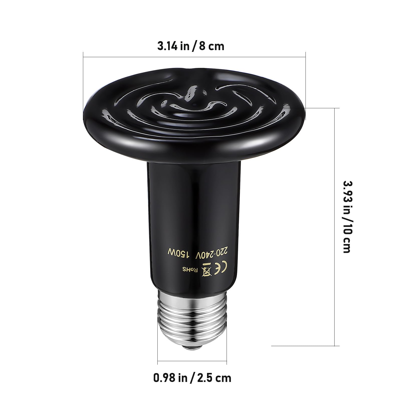Lampade Riscaldanti in Ceramica per Rettili senza Luce, 3 Pezzi da 150w, Emettitori di Calore per Terrari Attacco E26, Adatte per Lucertole e Serpenti
