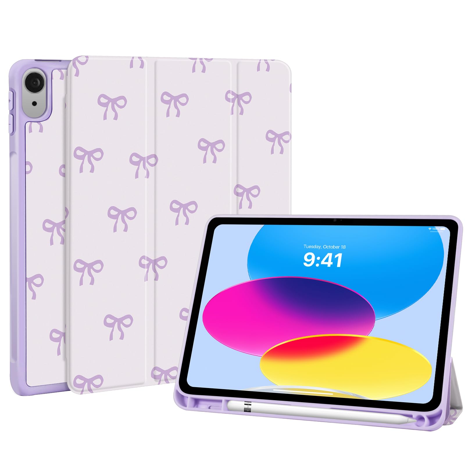 Fycyko Hülle für iPad 11. Generation(A16) 2025/iPad 10. Generation 2022, iPad 11 Zoll Hülle mit Stifthalter,Cute Bow Muster Trifold Ständer mit Kratzfest, Rosa Ästhetisches Schutzhülle-Violett