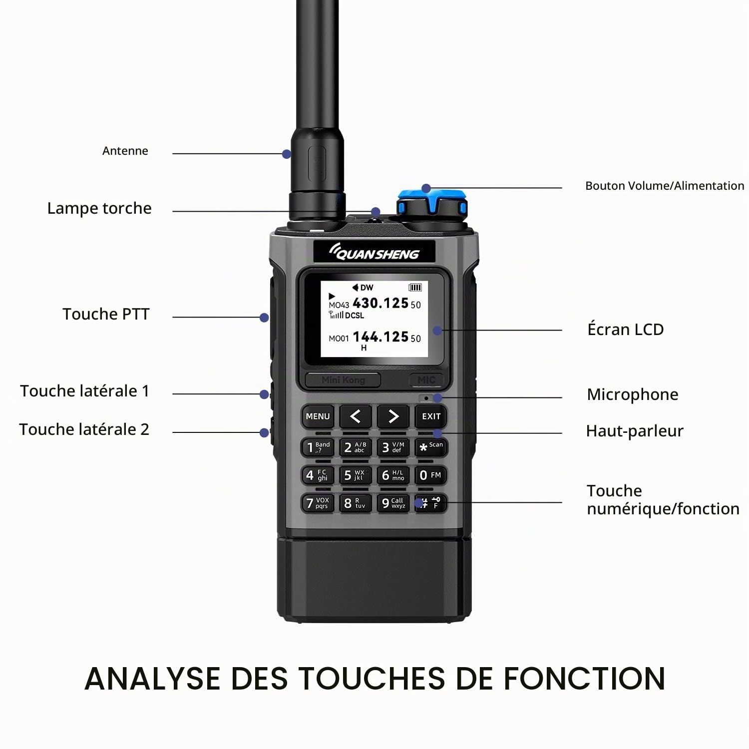 QUANSHENG UV-K1 Walkie Talkie Handheld Ham Radio, 2500mAh High Capacity Battery, 50-600MHz Full Band Receive, Air Band, One Key Frequency Match, Wireless Copy, NOAA, USB-C Charging Two Way Radio