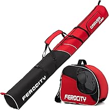 Ferocity 053 Ski Bag and Ski Boot Bag Set for 1 Pair of Ski Poles with Drawstring Bag and Side Pocket