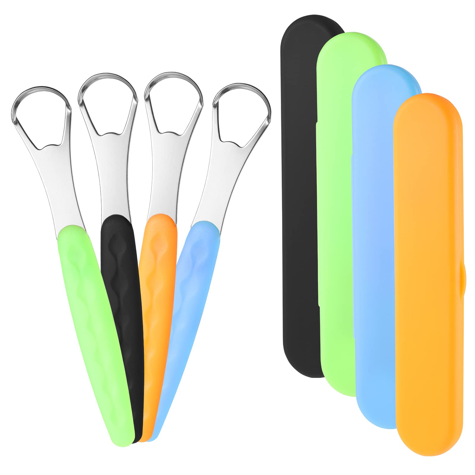 4 Pcs Tongue Scraper,Tongue Scraper with Case Cleaner Stainless Steel Tongue Brush Set for Adults & Kids,Toungescraper with Travel Case Tongue Scrapers for Adults Kids - Oral Hygiene & Fresh Breath
