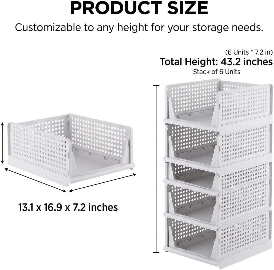 6 Pack Folding Stackable Wardrobe Drawer Storage Organiser