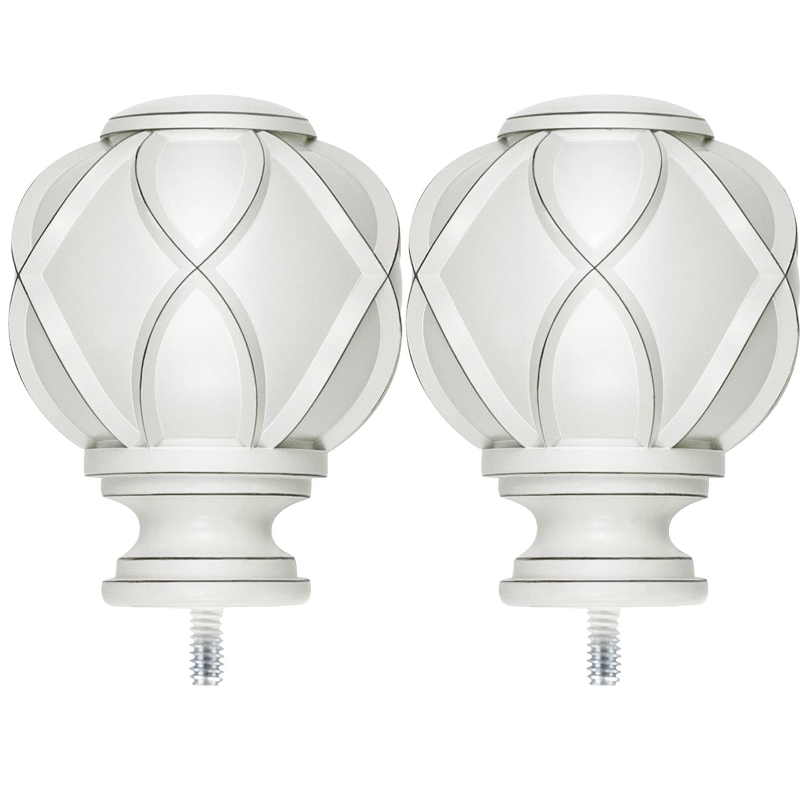 KAMANINA Netted Texture Replacement Finials for 1 inch Curtain rods, M6 Standard Screw Drapery Rod Finials, Set of 2, Retro White.