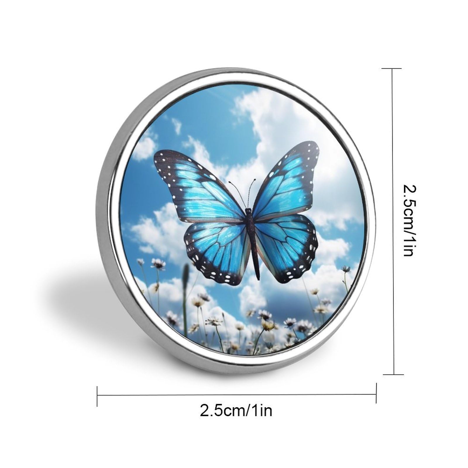 Aluminium Alloy Round Badge Brooch Pins for Men Blue Butterfly And Clouds Brooches Elegant Pin for Women Fashion Button Badges Brooch Badge for Hats Jackets Shirts