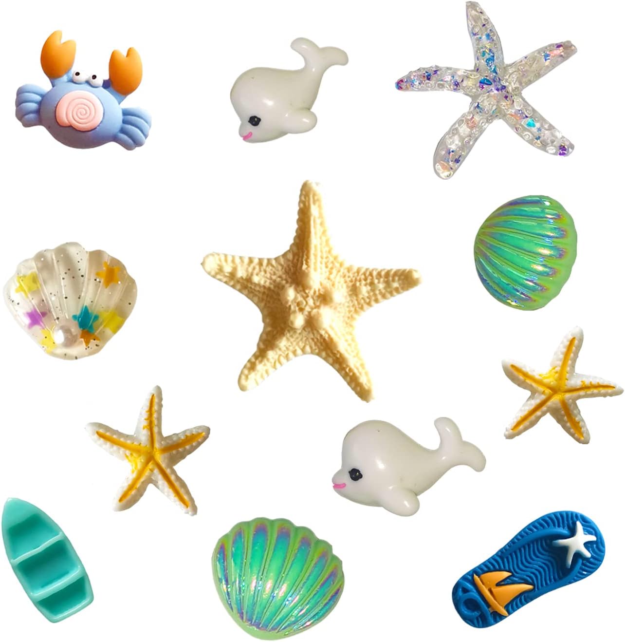 CAKOLINK12 PCS Shoe Charms for Girls, Cute Starfish Seashell Shoe Decoration Charms for Women, PVC Girly Bling Shoe Charms for Clog Sandals