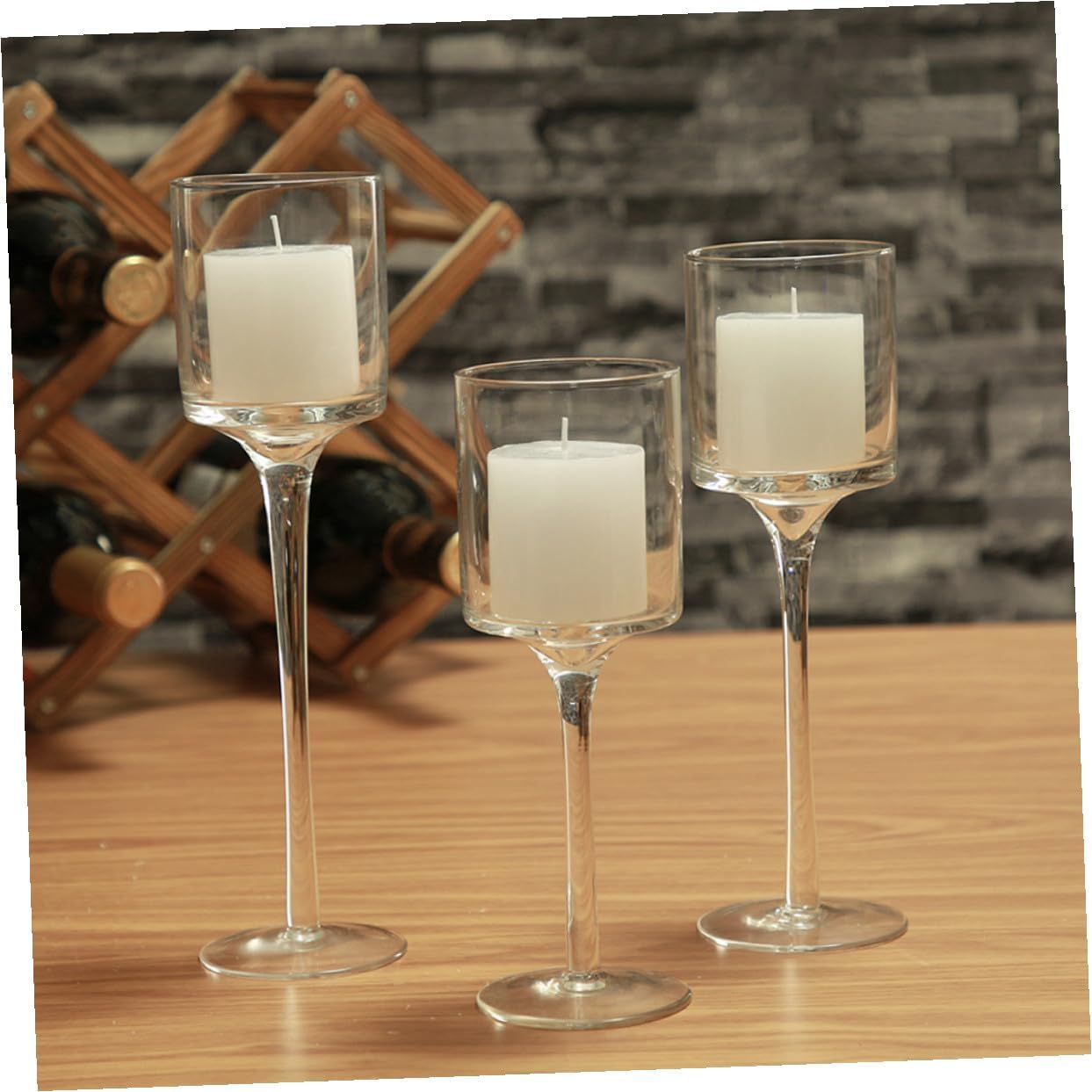 SEWACC Glass Tall Candle Holder Set, 3pcs Decorative Desk and Tea Light Candle Holders for Wedding, Romantic Dinner, Hotel and Home Décor