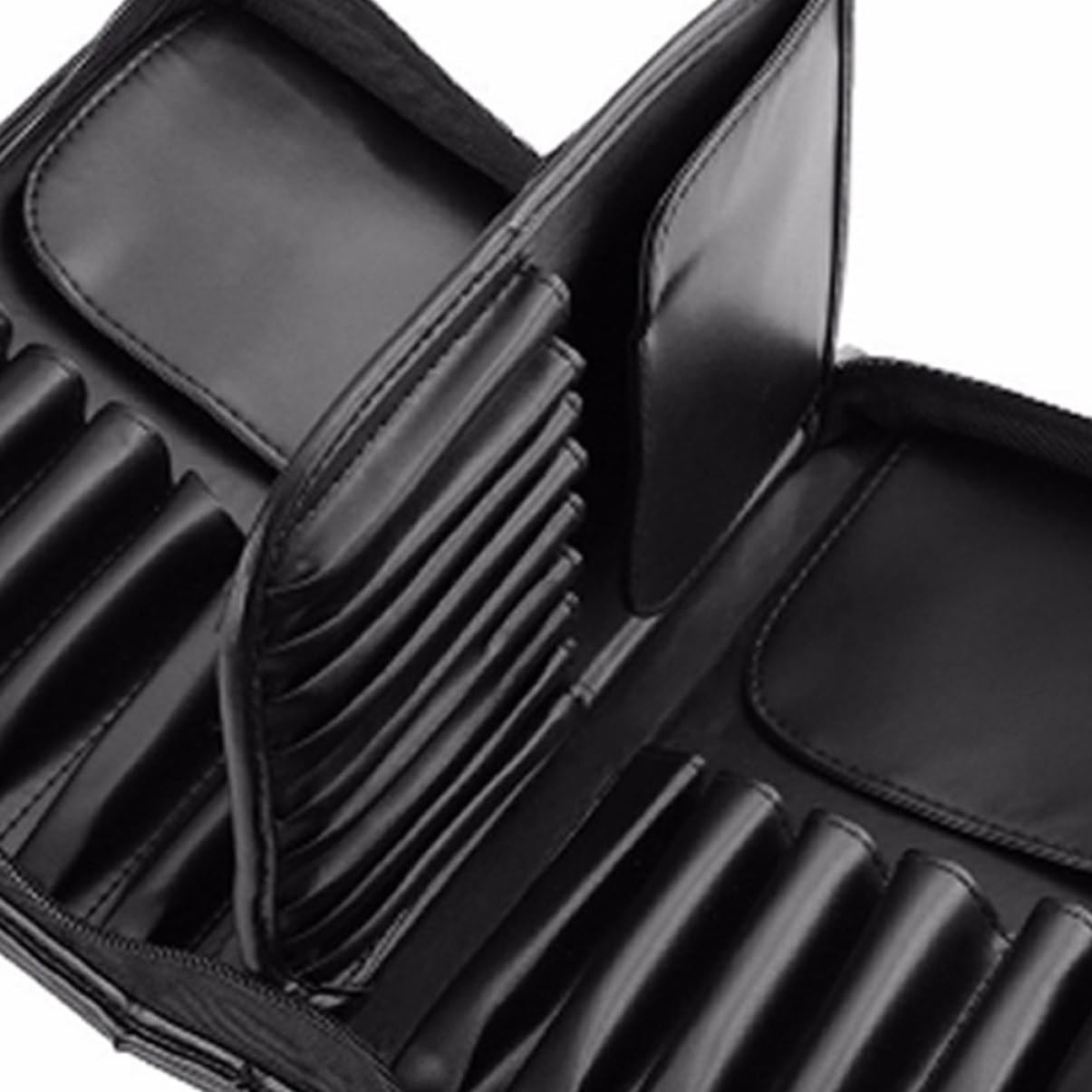 Borsa Nera Grande Capacità per Porta Pennelli Make-up in Pelle Pu | Pieghevole e Compatta, Formato 1 Pezzo, Adatta per Auto e Viaggio, Può Contenere Fino a 29 Pezzi