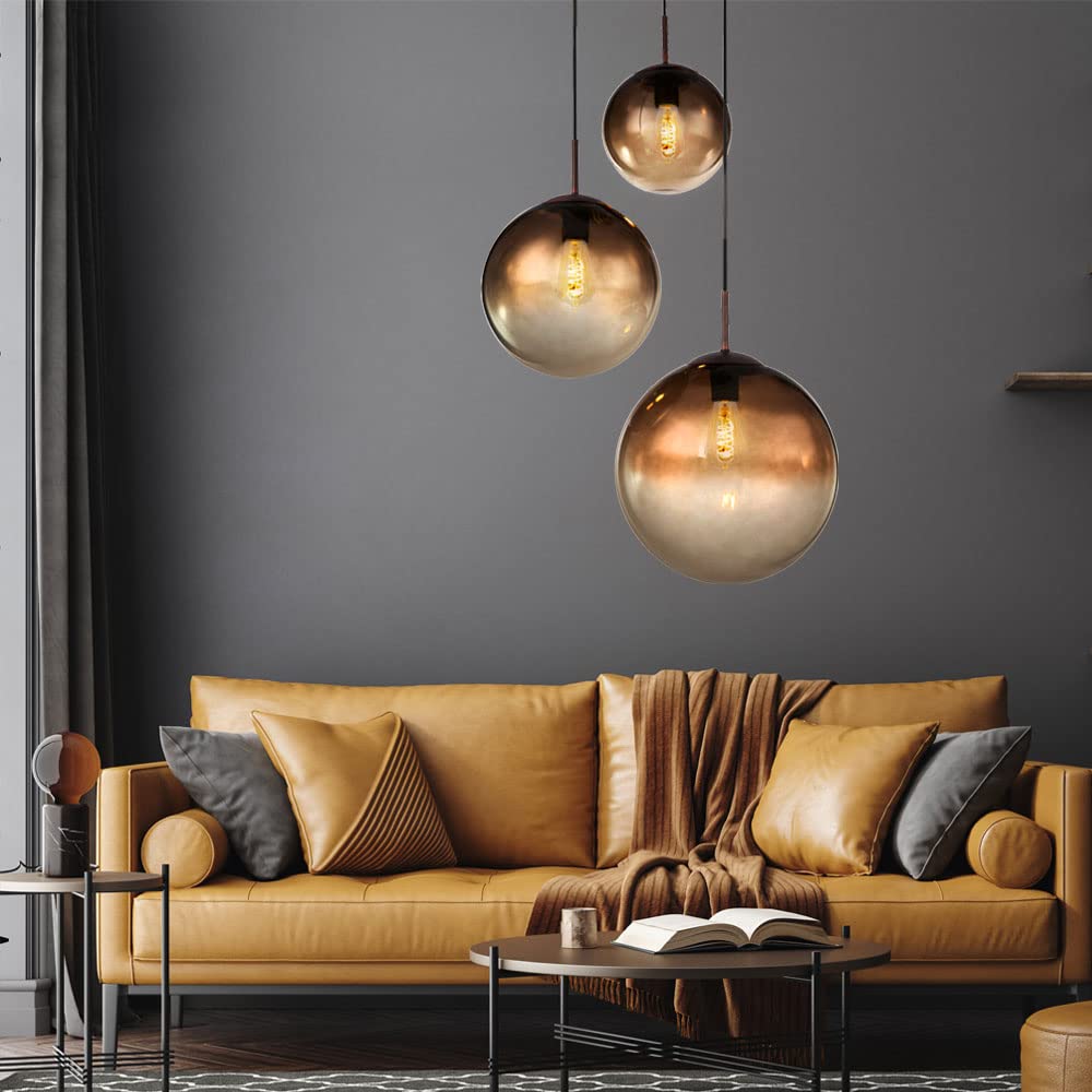 Decken Pendel Lampe amber Glas Kugel Wohn Zimmer Hänge Leuchte braun im Set inkl. LED Leuchtmittel