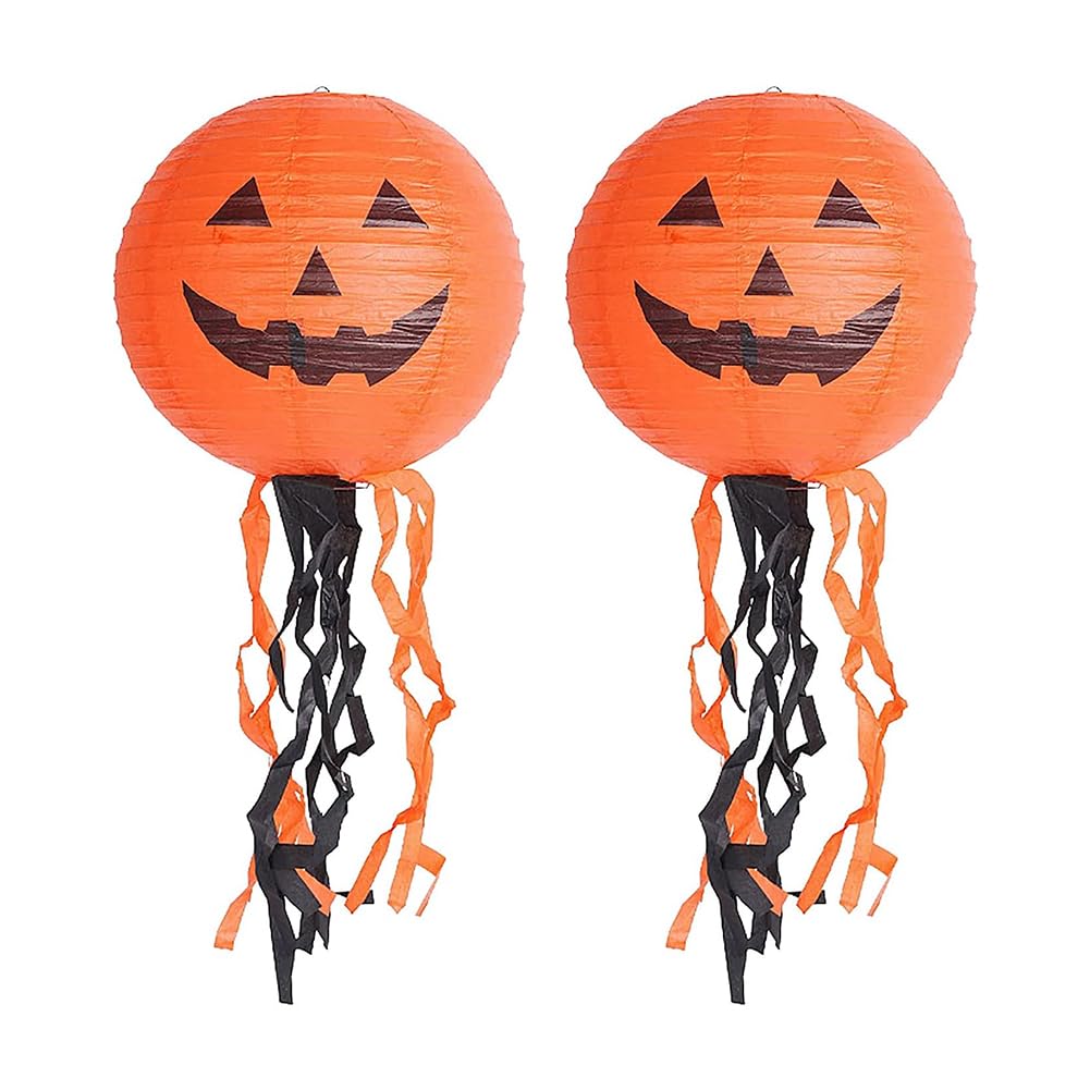 5 Lanternes En Papier Halloween Citrouille - Avec Lumière LED Intégrée, Piles AAA Non Incluses - Décorations Effrayantes Pour Fête