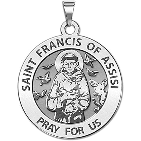 PicturesOnGold.com St Francis of Assisi Miraculous Medal - Sterling Silver Religious Pendant - Patron Saint - Beautifully Crafted Jewelry - Necklace For Men & Women in Sterling Silver and 10K or 14K Gold