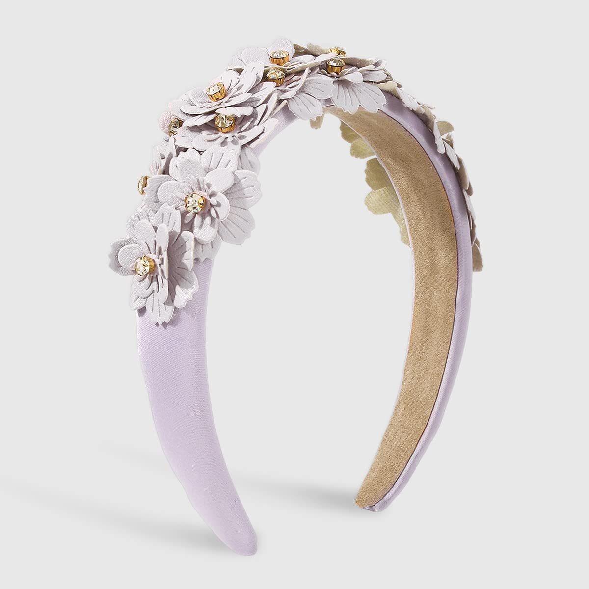 Damenmode Stirnbänder Europäischer und amerikanischer Schmuck Bonbonfarbenes Leder-Blumen-Strass-Stirnband Breites seitliches Sen-Haarband, Hellgrün