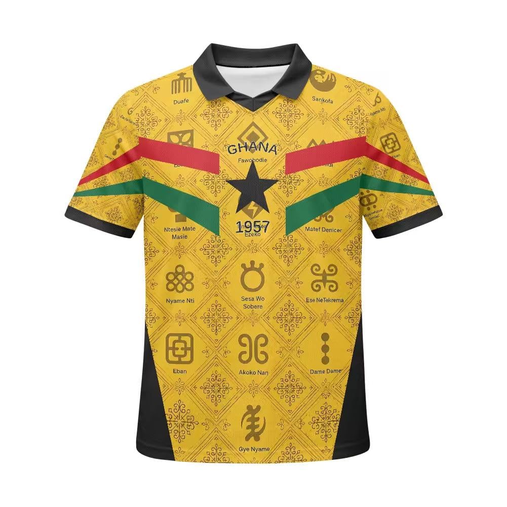 Ghana Adinkra Football Jersey, Yellow and Black, XL