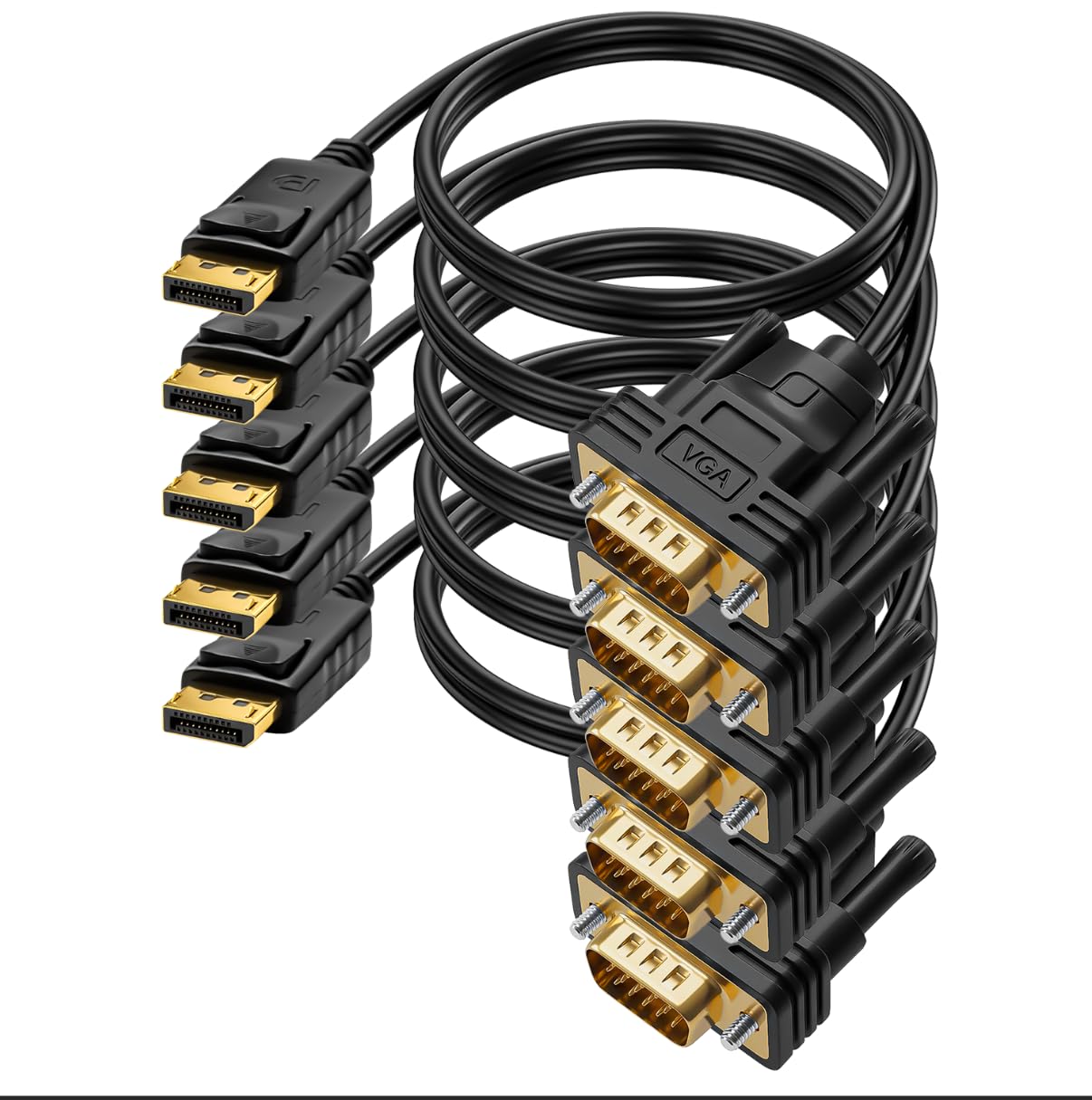 DisplayPort to VGA Cable 10FT, 5 Pack Gold-Plated Male to Male DP to VGA Cord Supports 1080P@60Hz, Compatible with Computer, Laptop, Monitor, Projector and HDTV