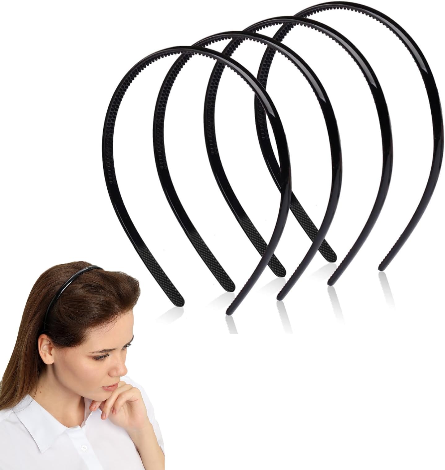 4Pcs Black Plastic Headbands,Non-Slip and Durable Sports Fashion Headband Accessories,Black Hair Hoop with Teeth Daily Wear Unisex Sport Fashion Hair Band Accessories for Women and Men
