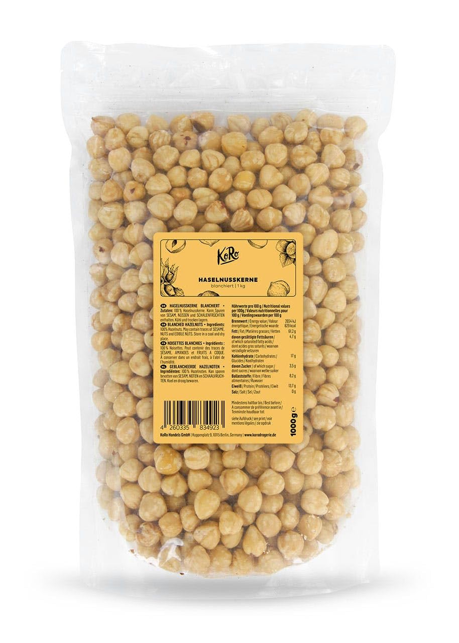 KoRo - Avellanas peladas 1 kg - Sin aditivos ni conservantes - Para hornear o como snack