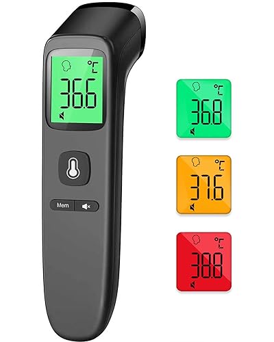 Fieberthermometer Kontaktlos, Stirnthermometer mit sofortigen genauen Messwerten, Fieberalarm, LCD-Anzeige und 35 Speicherabruf, Digitales Infrarot Thermometer für Kinder und Erwachsene (Tiefschwarz)