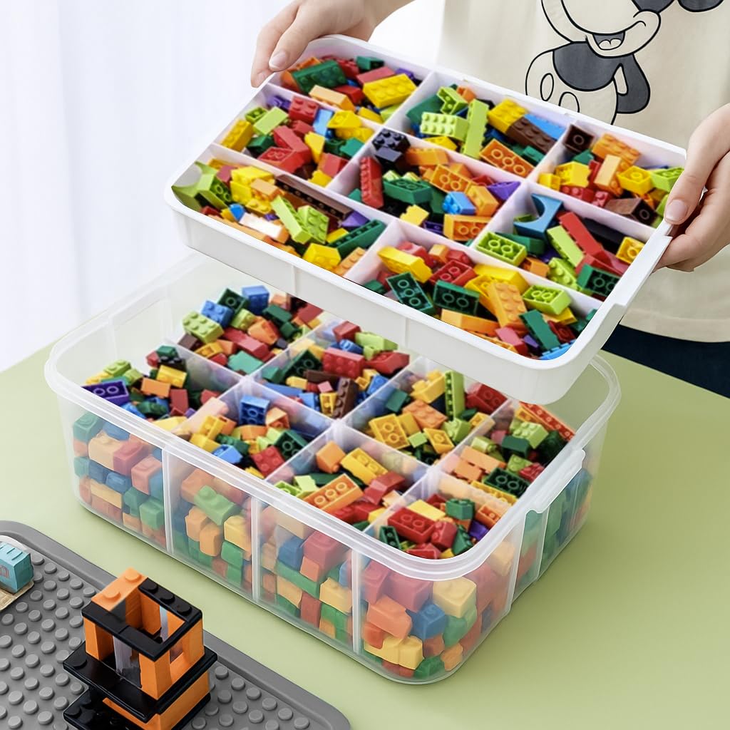 KRUZZEL Scatola portaoggetti con coperchio a 5 livelli, 35 l, con coperchio per Lego trasparente, la scatola non contiene blocchi, scatole impilabili in modo sicuro, impilabile 25759