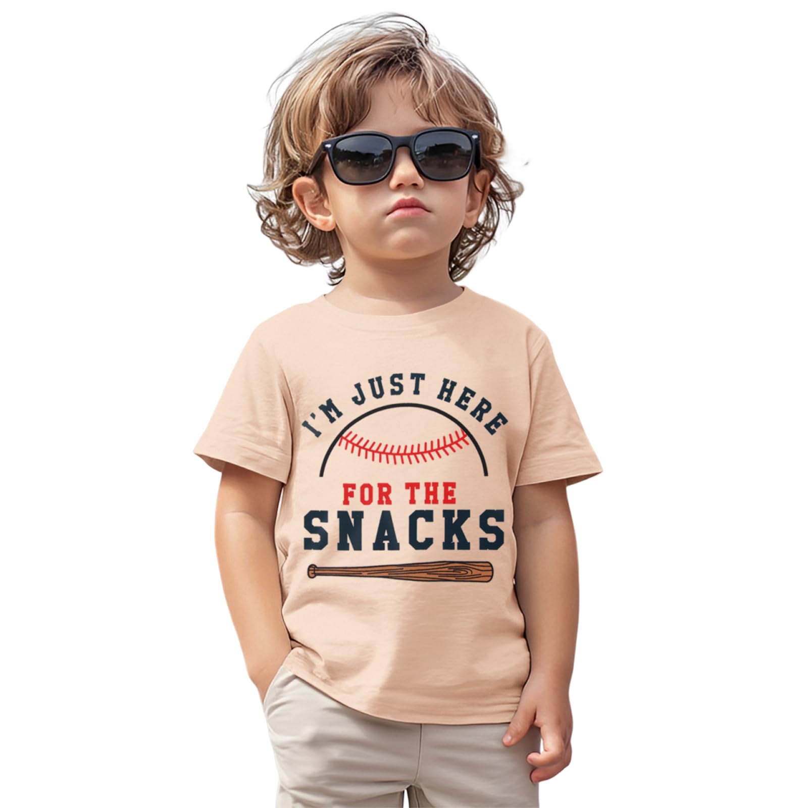 GLIGLITTR Baseball Shirt for Toddler Boys Girls I'm Just Here for The Snacks Funny Tshirt Kids Short Sleeve Summer Tee Tops