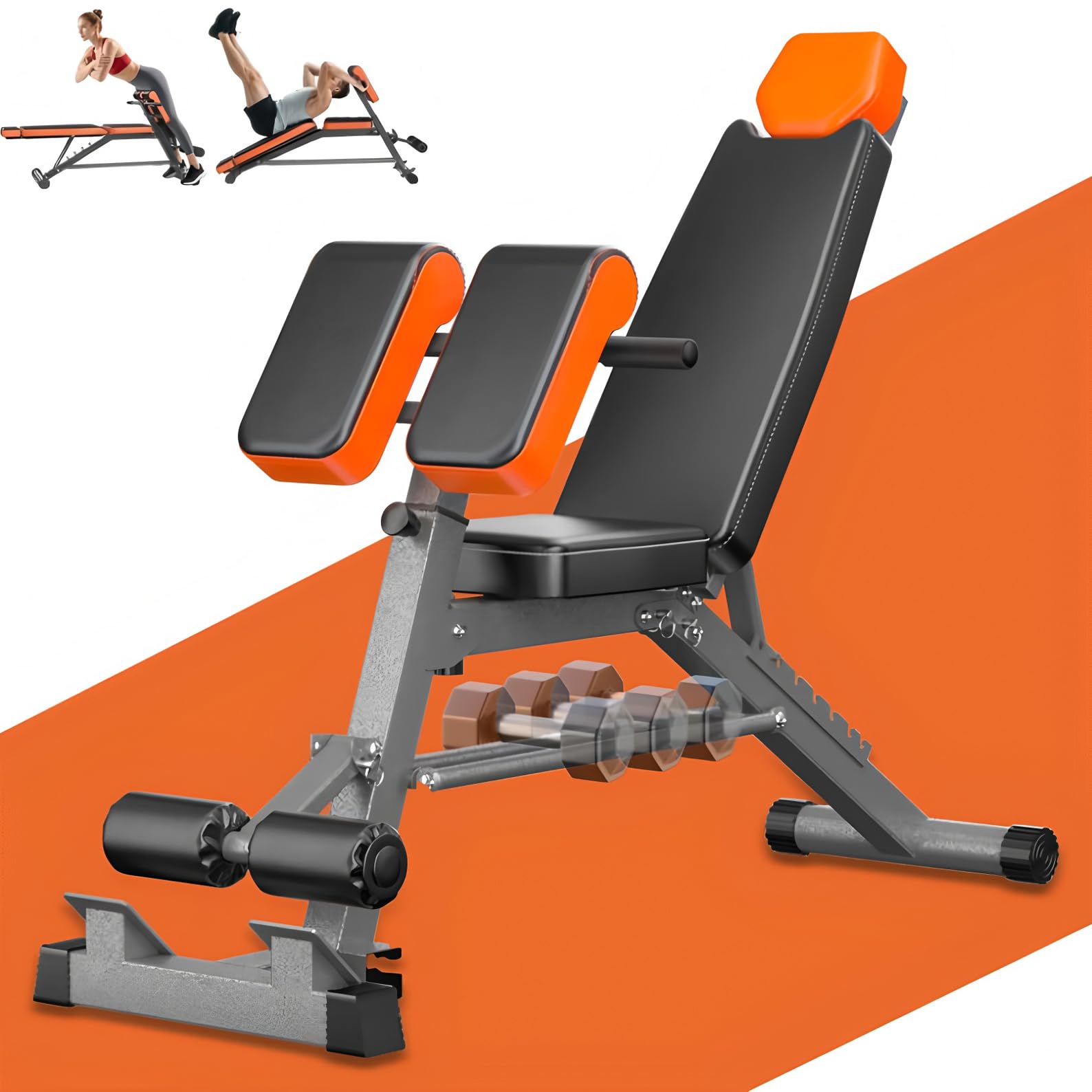 BEUDUOQI Roman Chair, Adjustable Weight Bench Back Extension Machine for Home Gym, All-in-One Sit Up Bench with Dumbbell Rack, Incline, Decline, and Flat Bench for Hyperextension, Core, Glute