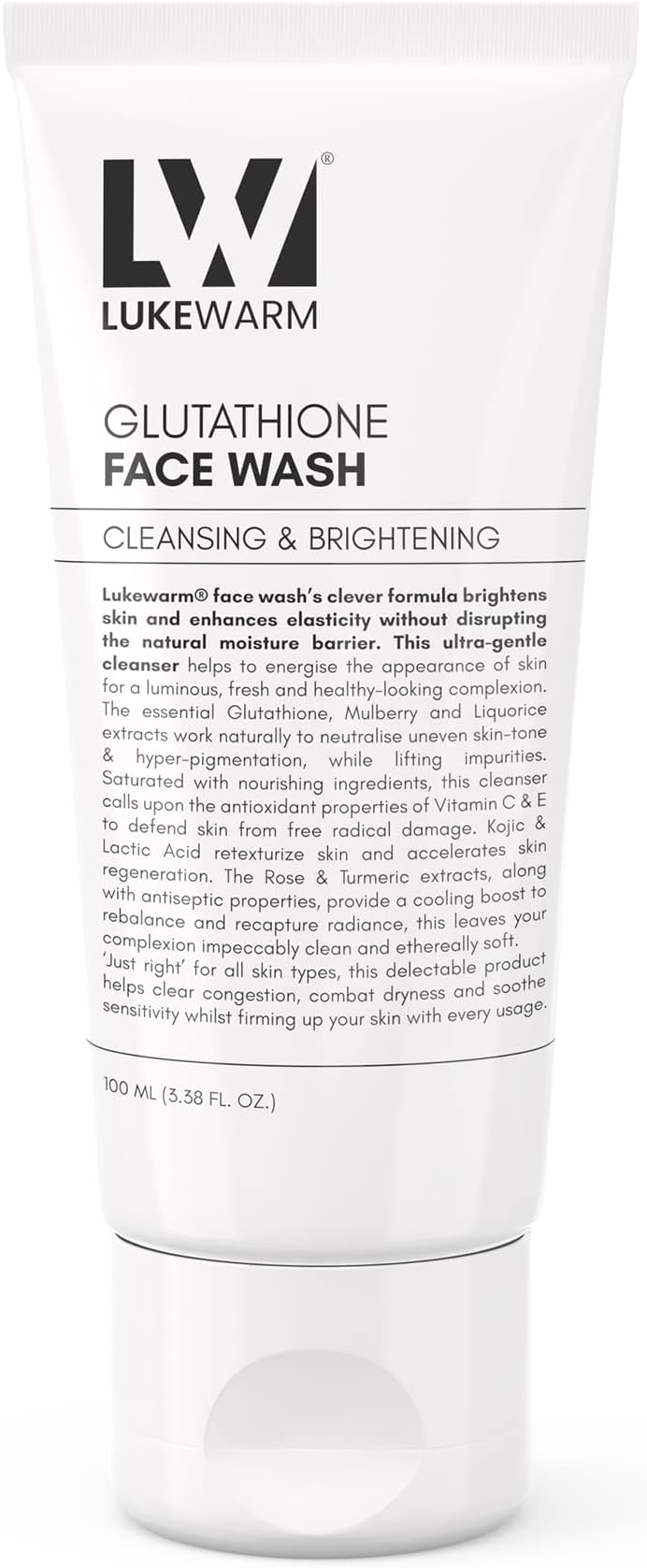 LukewarmGlutathione Face & Acne Wash for Glowing, Deep Clean Brightening | All Skin Types, Women & Men | Glutathione, Kojic & Lactic Acid, Vitamin C & E | 100ml Tube