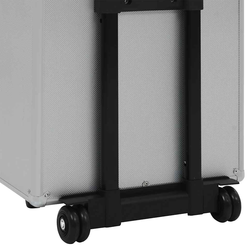 Kosmetikkoffer mit Rollen, Reise-Beauty-Case mit ausziehbaren Ablagen, Frisierkoffer Aluminium, 37 x 22 x 78 cm, Silber