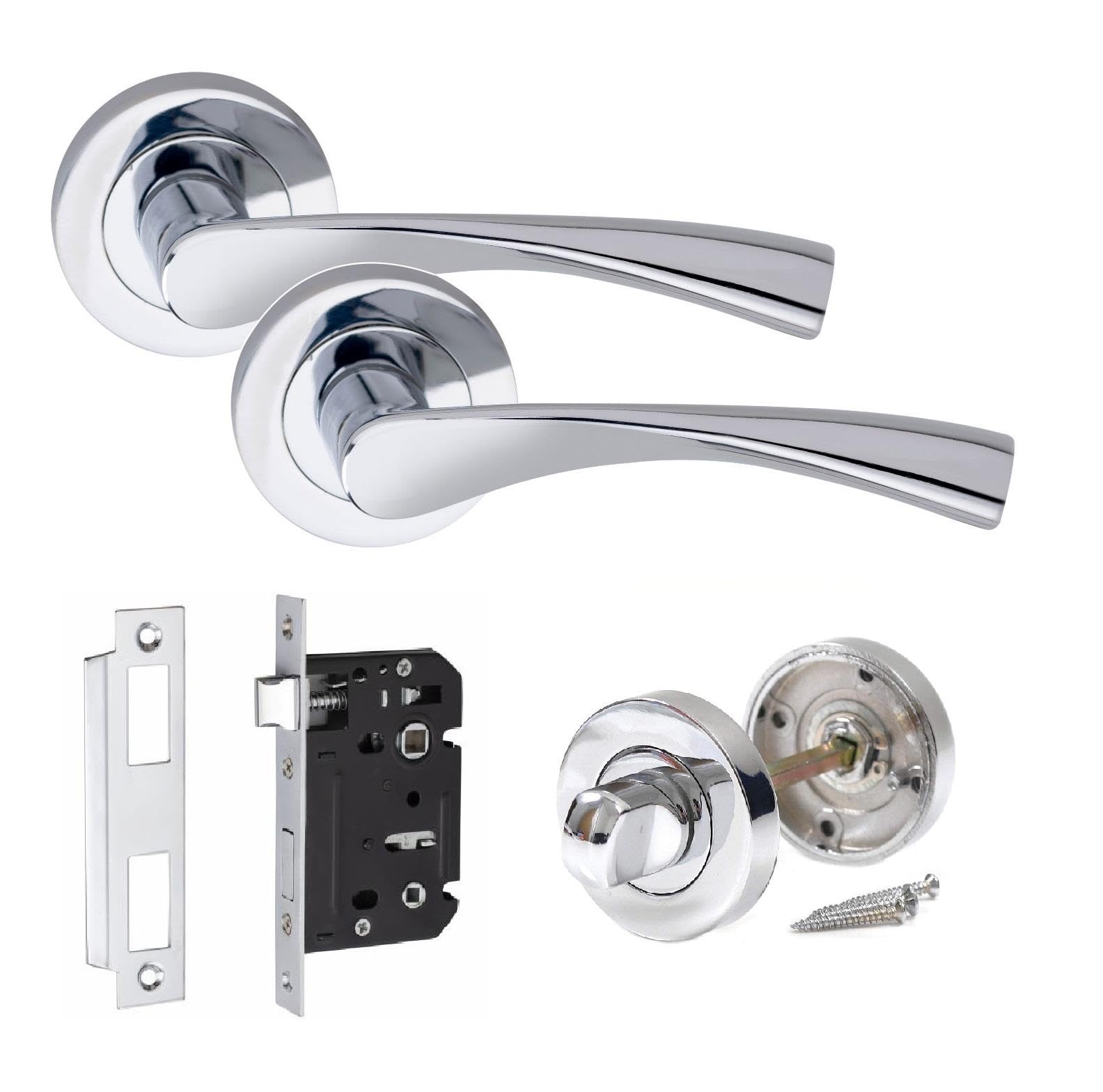 Golden Grace Astrid Classic Bathroom Handle Thumbturn And Mortise Lock Set Polished Chrome
