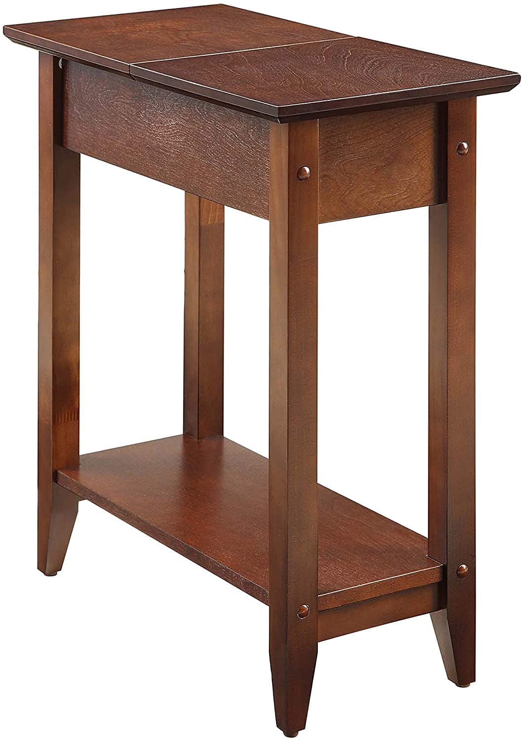 3-Tier End Table/Side Table/Nightstand with Wood Poles – Indian Sheesham/Mahogany Finish, – Modern Storage Accent for Living Room, Bedroom, or Bedside
