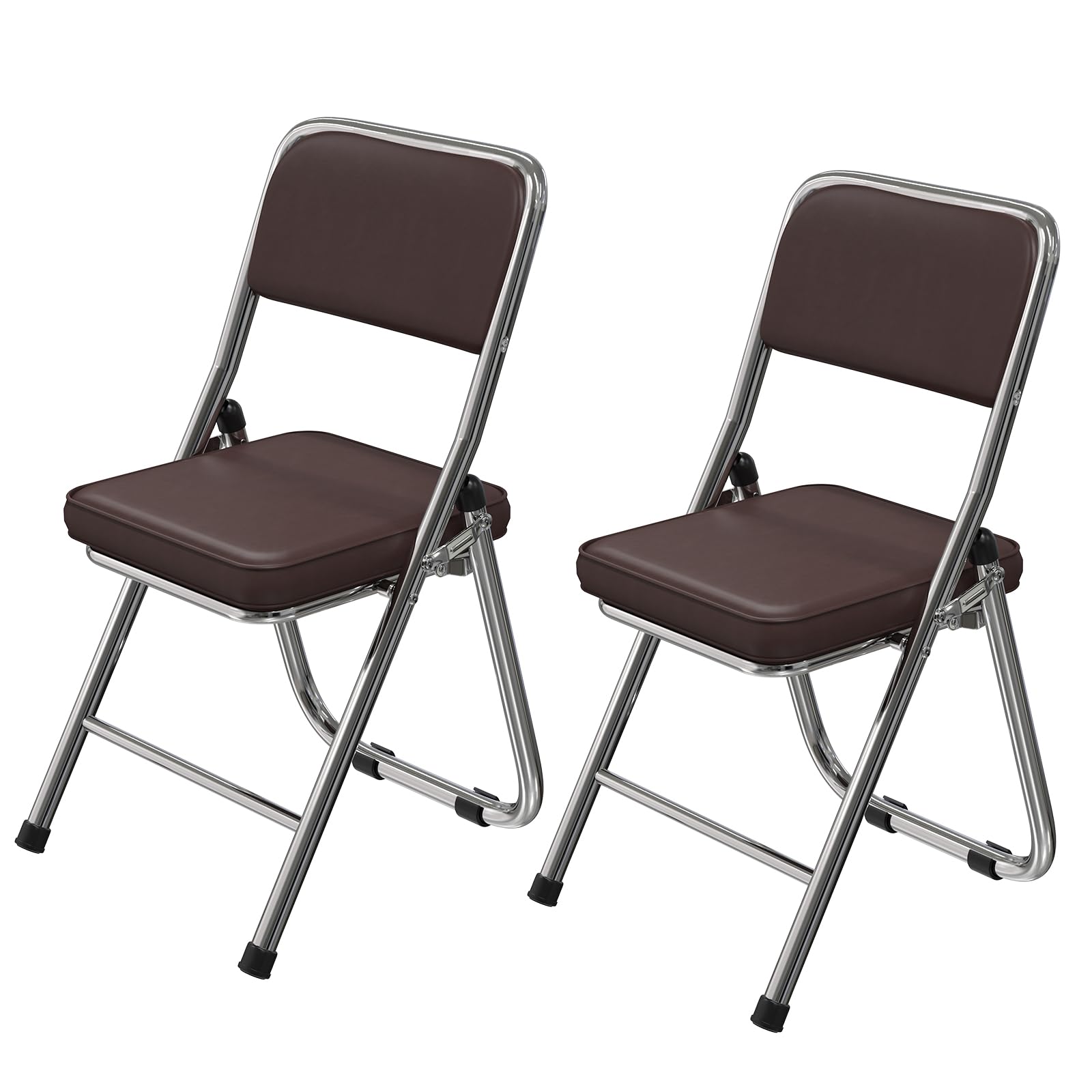 Set da 2 Sedie Pieghevoli da Interno, Comode Sedie Salvaspazio Portatili, Sedie Pieghevoli Con Cuscino In Ecopelle Imbottitura, Sedia Da Cucina Pieghevole, Sedie Richiudibili (Marrone scuro)
