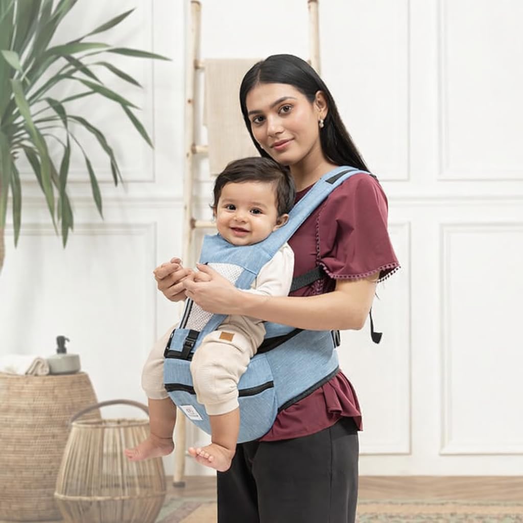 Tinyberg Baby Carrier for 0 to 3 Year Baby, Baby Carrier for Newborn Toddler, Cuddlehipsy 4-in-1 Ergonomic Hip Seat, Adjustable Straps, Soft Cushion, Large Storage & Phone Pocket, Up to 15kg (Baby Blue)-image-15