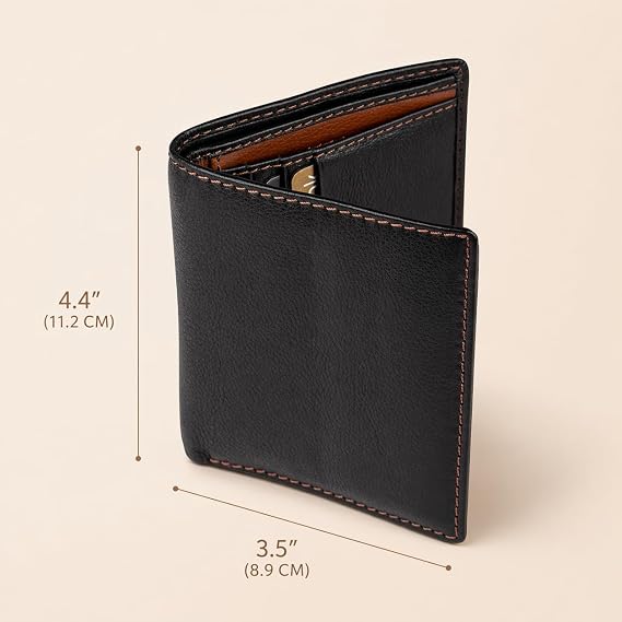 Theodore Men's Black Leather Wallet – Vertical 2 Fold Card Holder with 10 Card Slots & Cash Compartment - Modern RFID Technology for Added Security