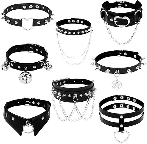 TIDOO Goth Black Choker Collar Necklace Cute Leather Chokers Sexy Butterfly Moth Pendant Chocker Punk Spiked Choker Lolita Maid Cat Set for Women