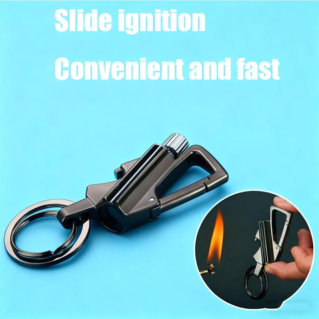 Keychain Lighter Multi-Function Outdoor Match Kerosene Lighter with Bottle Opener, Waterproof for BBQ Candles Men's Gift(2pack Gold)