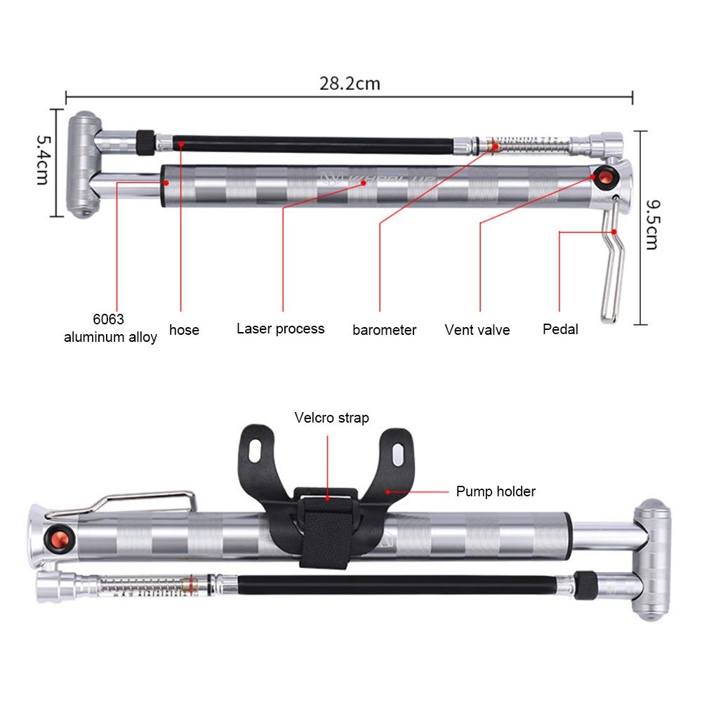Fahrradpumpe Rad Fahrrad-Pumpe Handluftpumpe Schlauch Manometer Fahrrad-Gummireifen-Schrader Presta Ventil Gabel tragbaren Mini-Pumpen-Werkzeug