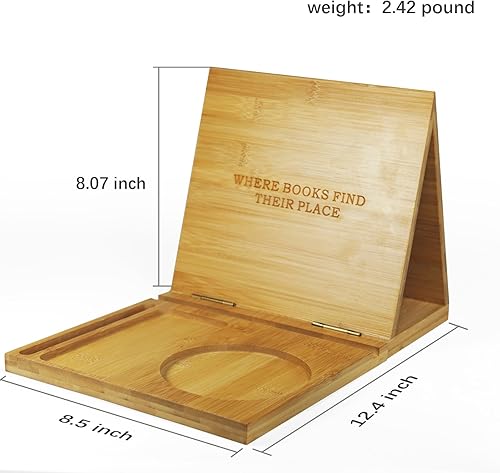 Miniatura 5 de ZenRich Soporte para libros de bambú y madera para reposar páginas, valet de lectura único de rincón de libros con taza, gafas y soporte para