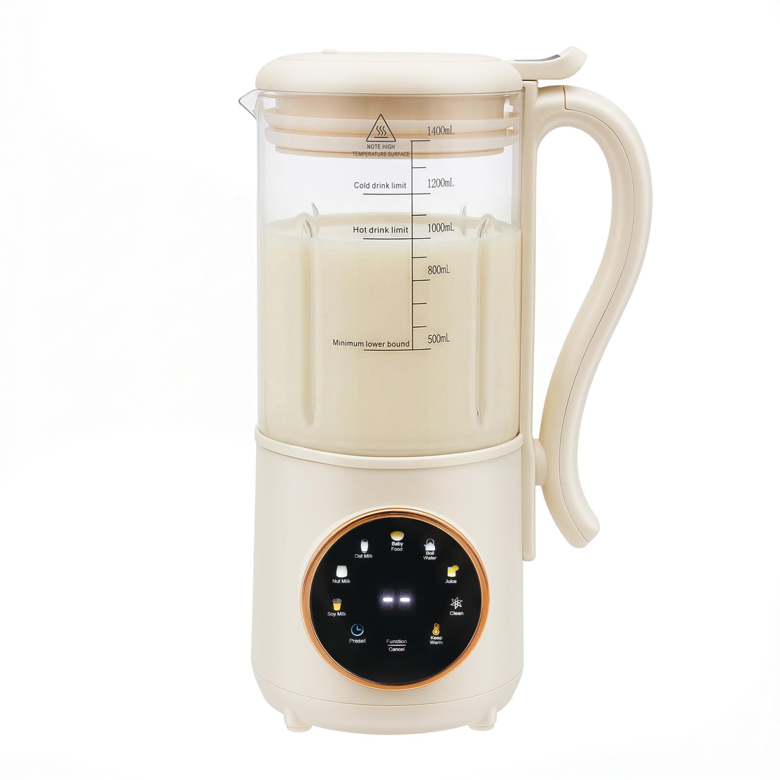 Urządzenie do przygotowywania mleka roślinnego 1400 ml z 16 ostrzami, automatyczna alternatywa mleka do soi, migdałów i owsa, timer 12 h i wyświetlacz LED (13 x 29,6 cm)