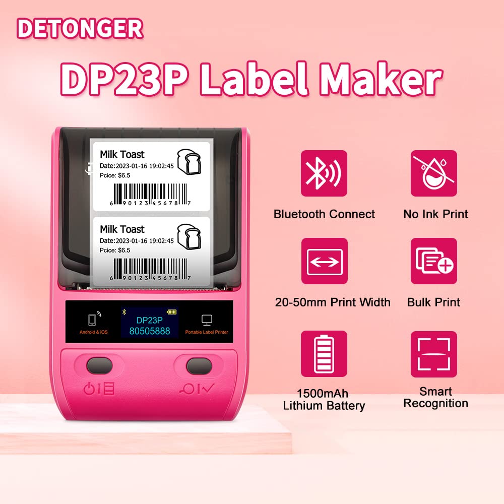Label Maker DP23S - Etichettatrice termica portatile Bluetooth per codici a barre con 1 confezione da 50 x 30 mm, per casa, ufficio, organizzazione, uso commerciale, Android e iOS