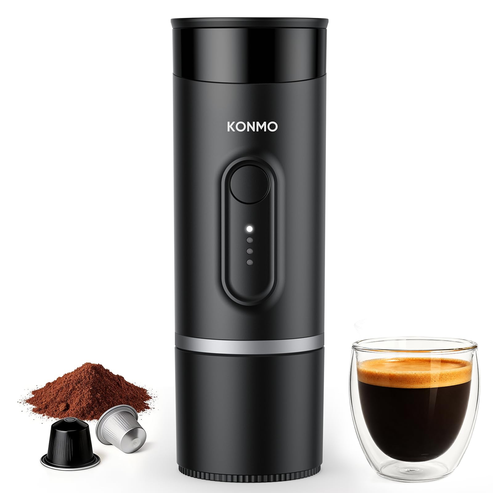 Máquina de café espresso portátil para viajes, mini cafetera funciona con cápsulas y café molido, recargable por USB-C para acampar al aire libre, coche, caravana, viajes de negocios