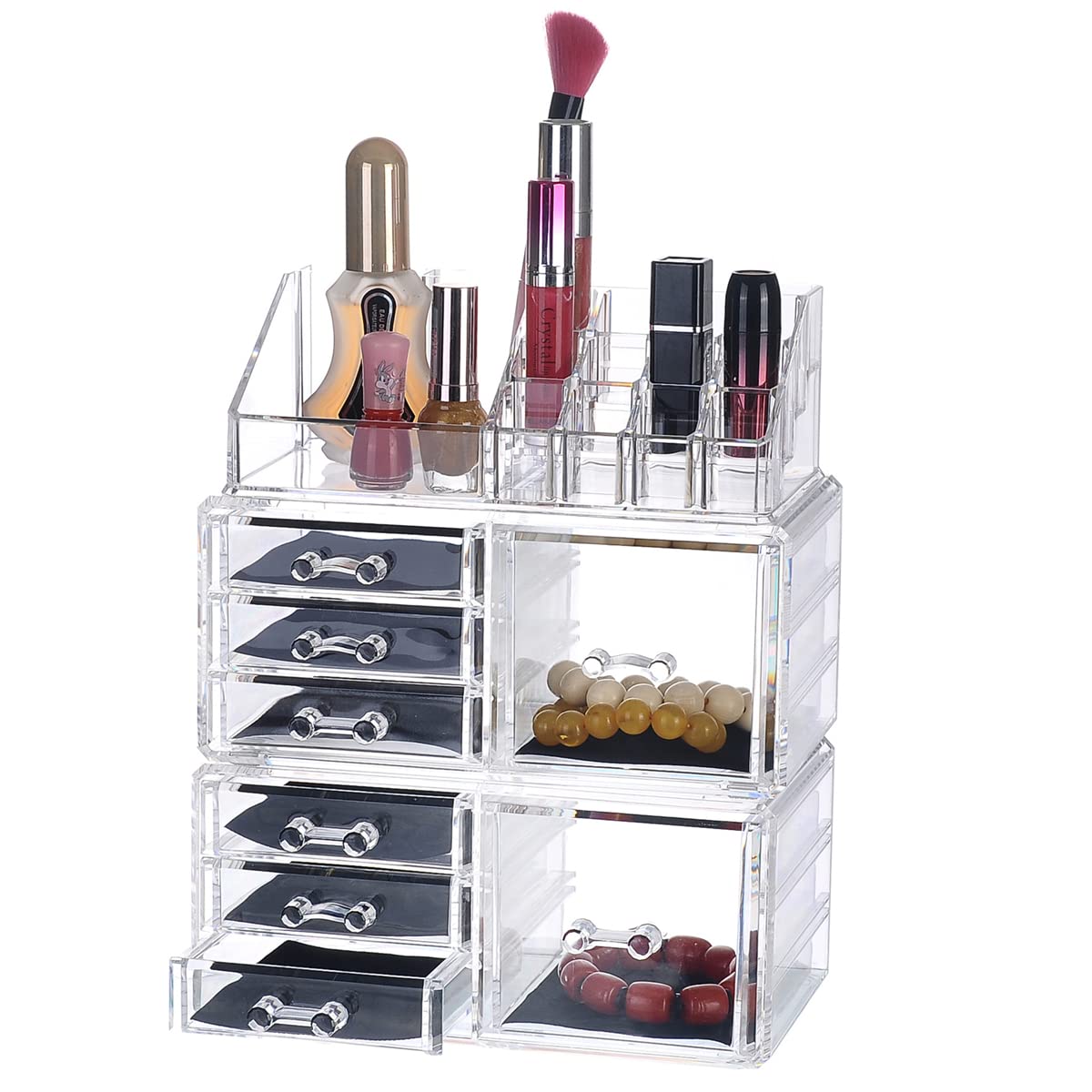 Cassettiera per Trucco,Organizer per Cosmetici,Set Porta pennelli per Gioielli in Acrilico Trasparente,6 cassetti Piccoli,3 cassetti Grandi e 2 cassetti Quadrati,Ideale per Bagno,cassettiera,