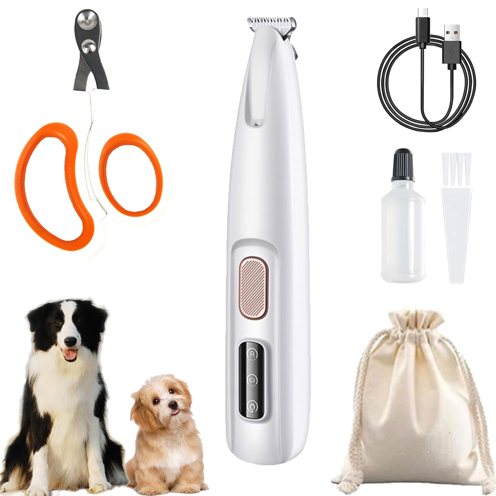 Gienslru Tailseew Dog Paw Trimmer, LED Light, Waterproof, Low Noise, Rechargeable, 1 Set for Dog's Feet, Eyes, Ears, Face, and Rump