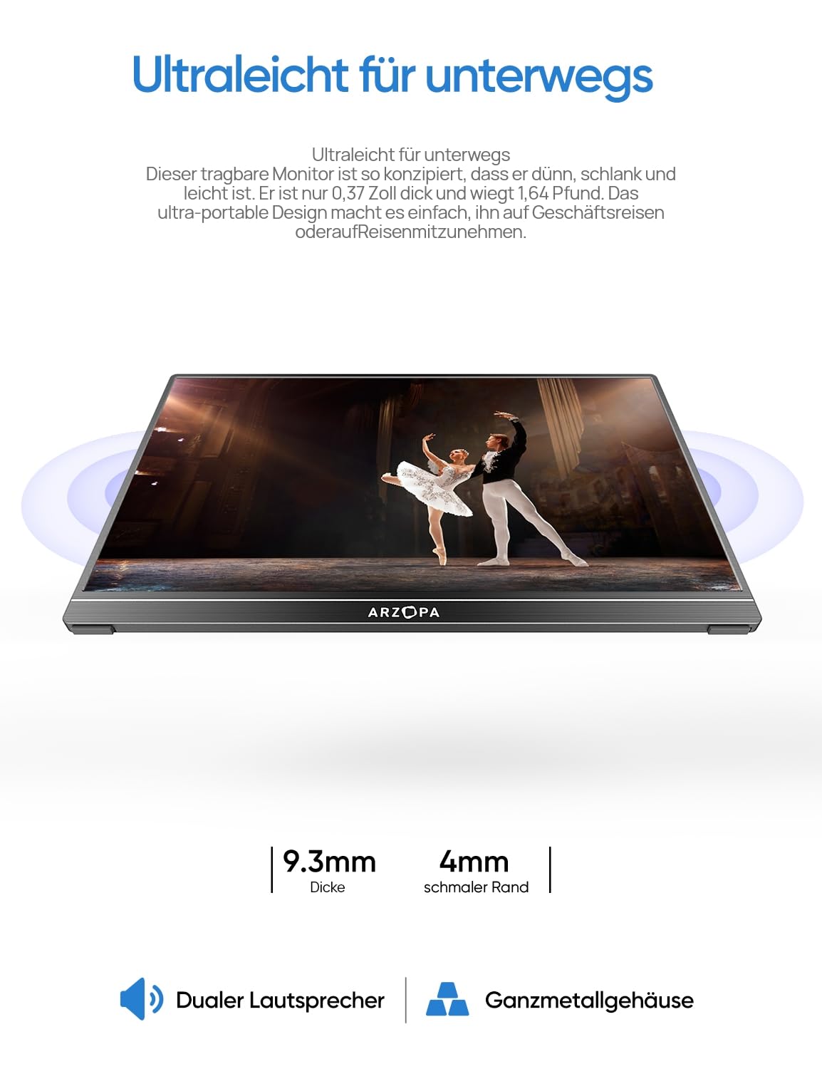 ARZOPA Tragbarer Monitor 15,6" FHD IPS Portabler Monitor für Laptop USB C HDMI A1