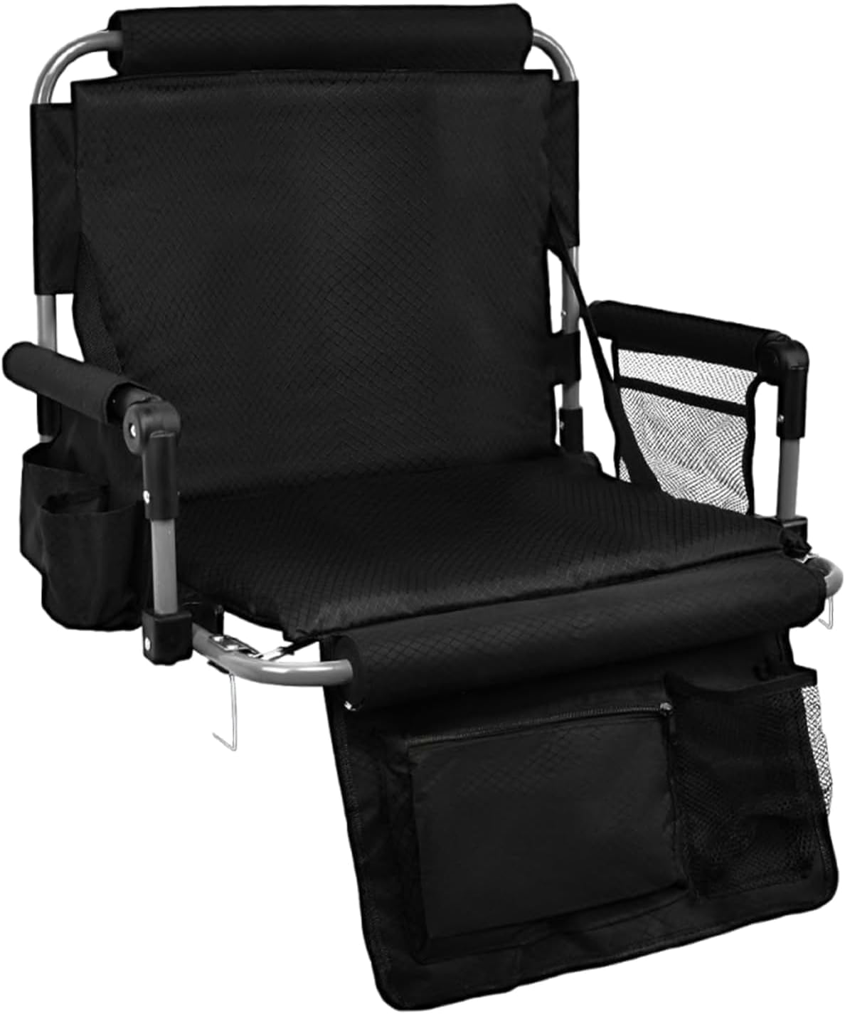 Portable Stadium Seats with Back Support and Armrest, Folding Bleacher Chairs with Back and Cushion, Wide Padded Sports Chair with Cup Holder (1 Pack, Black)