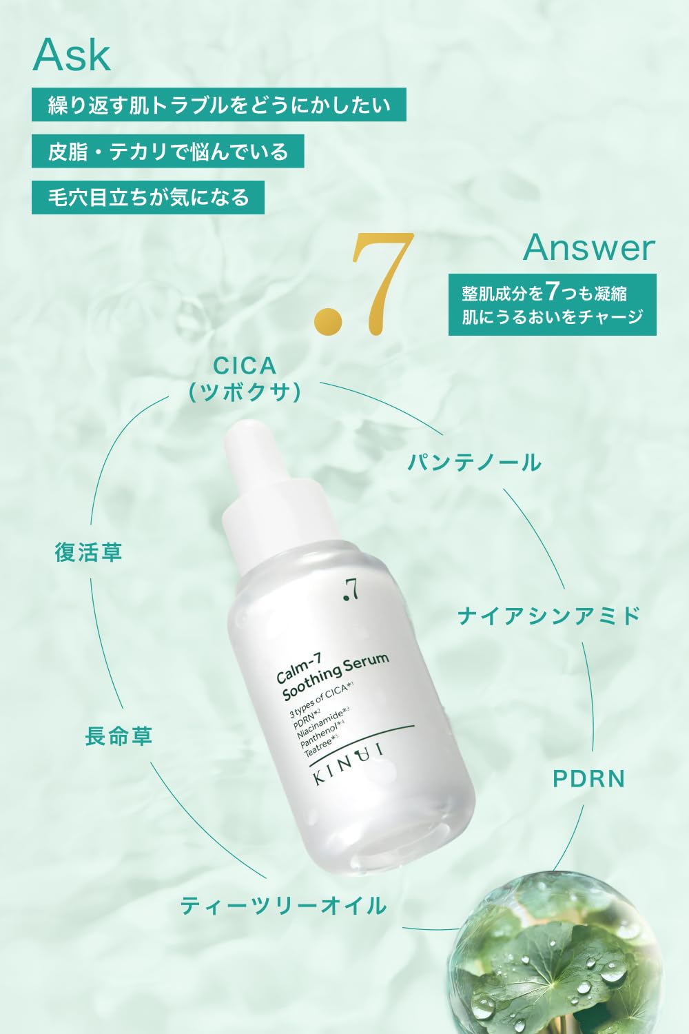 Amazon.co.jp: KINUI Calm 7 Soothing Serum, Beauty Serum, CICA PDRN
