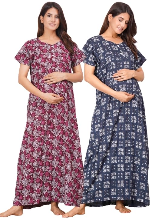 vardhana Padmavati Creation' Maternity Feeding Nighty with Front Zipper Soft Cotton Nursing Night Dress for Pregnancy & Breastfeeding CTN_NGT_FLO_CMB_34-picture-16