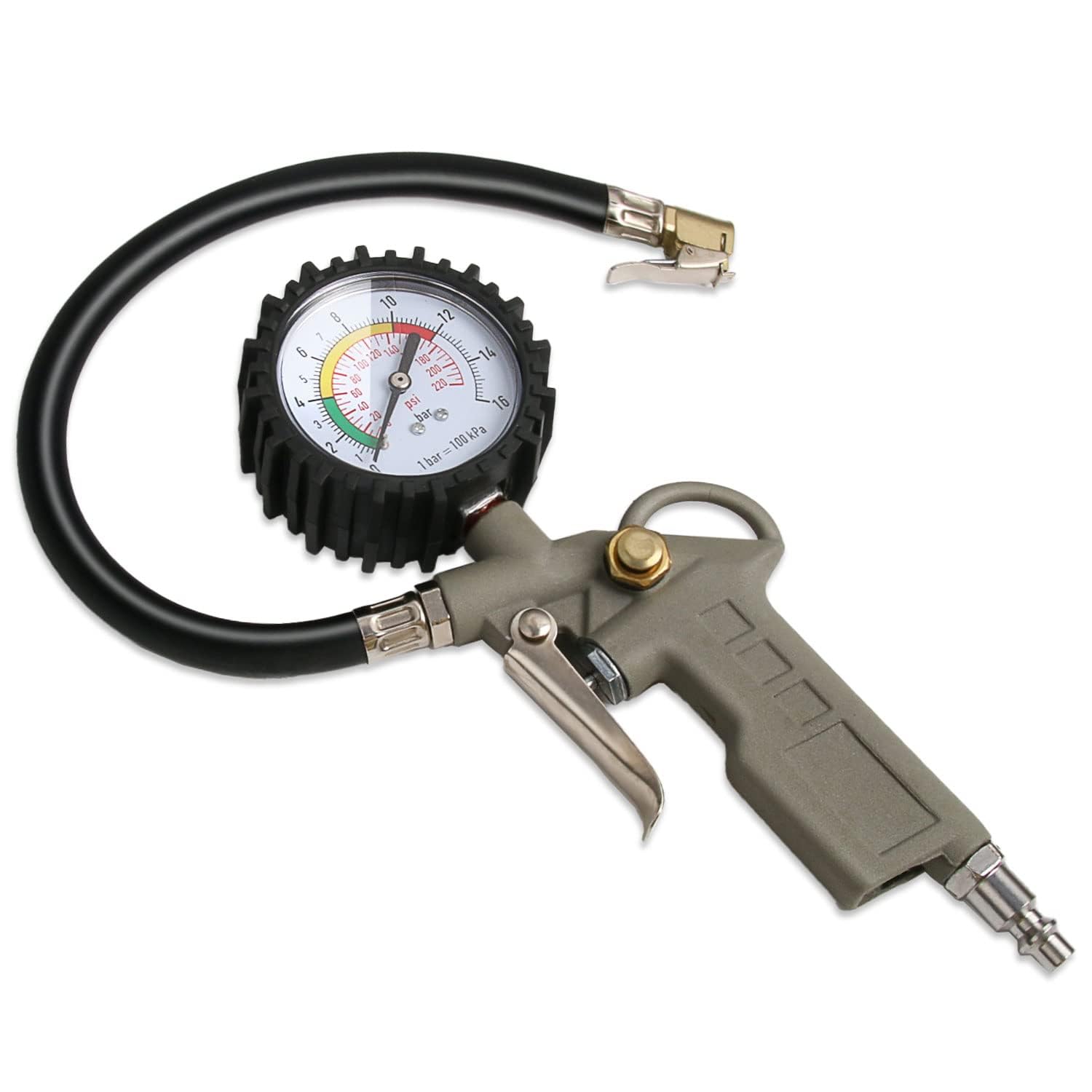 Tyre Pressure Gauge with Air Inflator Gun for Car, Bike & Cycle | Heavy Duty Metal Body Air Pump with Dial Meter | Accurate PSI Measurement | Air Compressor Tool with Flexible Hose-picture-27