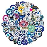 50 Pcs Evil Eyes Stickers, Vinyl Waterproof Blue Eyes Decal Cute Aesthetic Stickers for Water Bottles Phone Skateboard Laptop Car Bike Bumper Luggage Guitar Notebook Luggage
